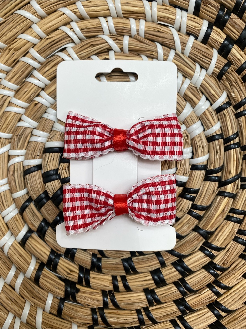 Hand Crafted Red Gingham Bow Hair Clips